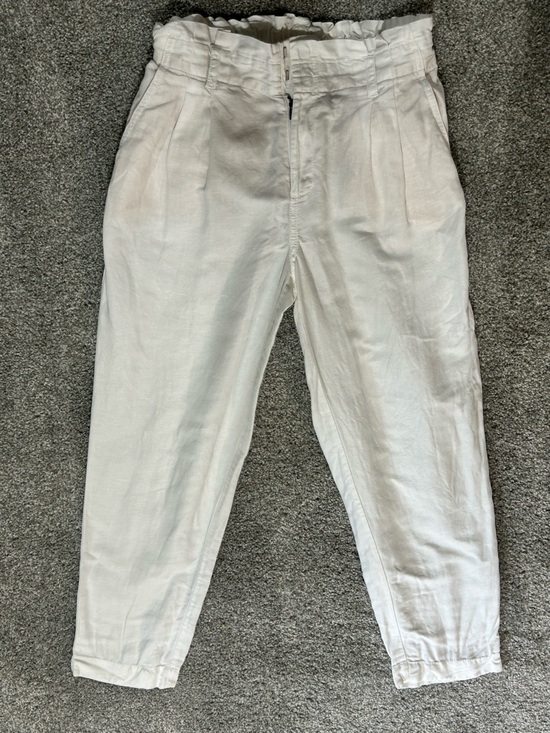 LOFT Pants - LOFT White Linen-Blend Pleated Paperbag Waist Tapered Pants Size XS
